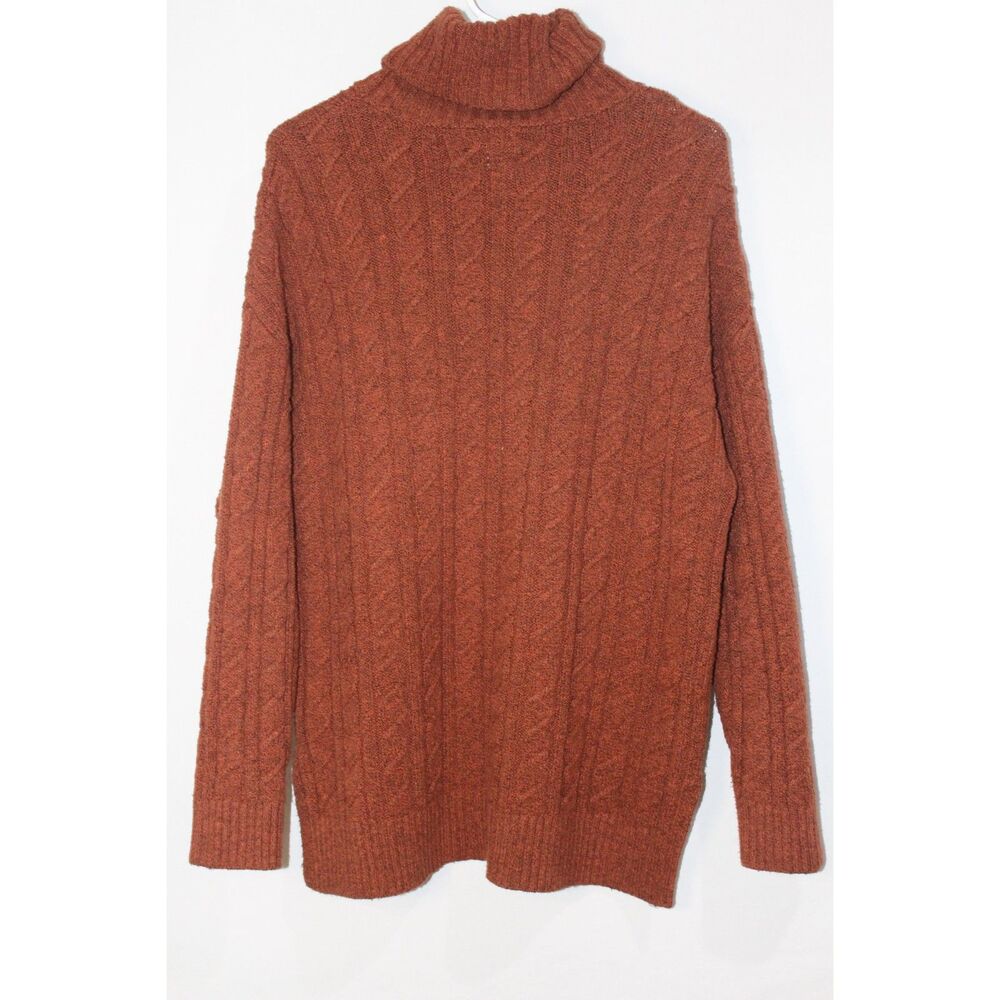 Joie Rust Orange/Brown Soft Chunky Cable Knit Turtleneck Sweater L - Picture 2 of 6
